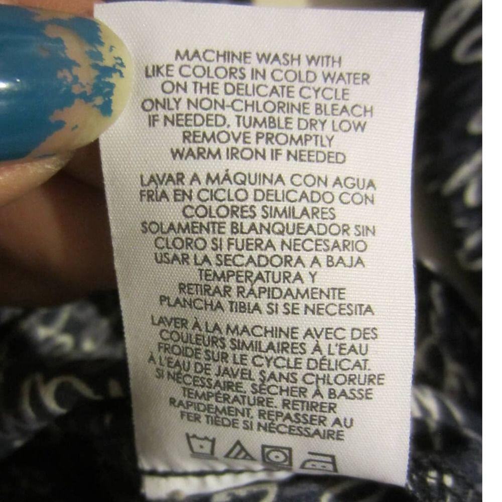 Boho Script Print Balloon Sleeve Navy Blouse Cabi… - image 6